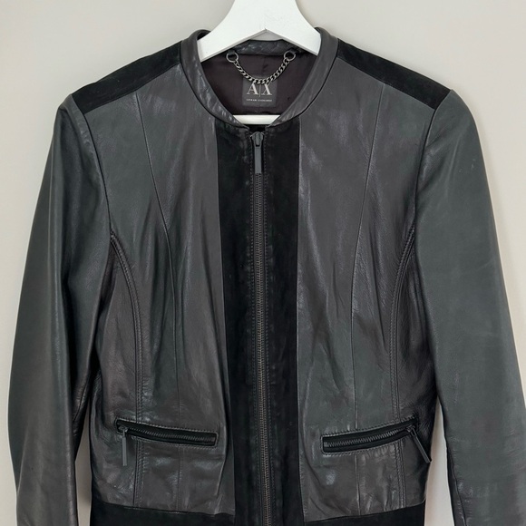 Armani Exchange Black Fitted Panelled Suede Leather Moto Jacket Biker size S - Picture 7 of 15